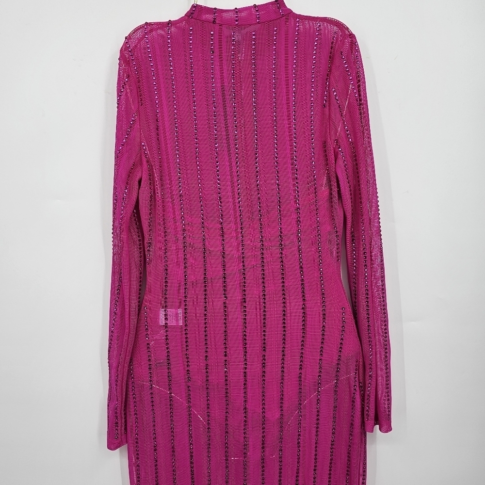 Fashion Nova Hot Pink Rhinestone Bodycon‎ Midi Dress Size S NWT - Picture 7 of 7